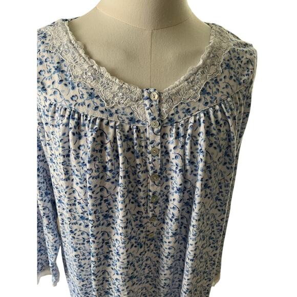 Eileen West Ladies Small Blue Floral Polyester Blend Long Sleeves Cottage - Picture 5 of 12